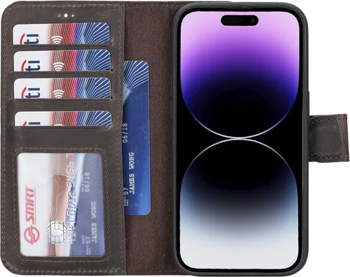 Vista 44 de HARDISTON Funda de piel auténtica hecha a mano compatible con iPhone 11 Pro de 5.8 pulgadas, funda magnética desmontable con tarjeteros - bordes