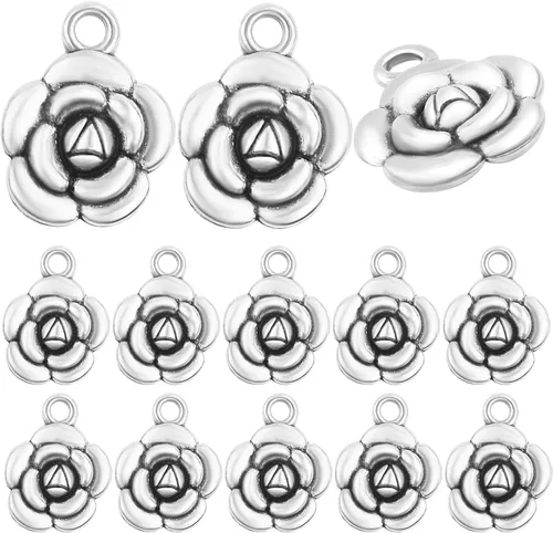 Vista 11 de BronaGrand 60pcs Rose Charm Pendant,Rose Flower Charms Flower Bead Charms Craft Supplies for Jewelry DIY Necklace Earrings Bracelet Making Accessory