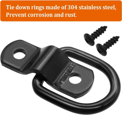 Vista 4 de 10 anillos D de 1/4 de pulgada, ganchos de anclaje de anclaje, anillos en D de acero negro resistente, capacidad de 2400 libras, para correas