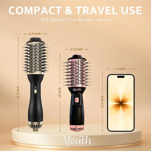 Vista 7 de Aleath Cepillo secador de pelo para viajes: regalos 2026 para mujeres - Pequeño cepillo de aire caliente con doble voltaje automático - Cepillo