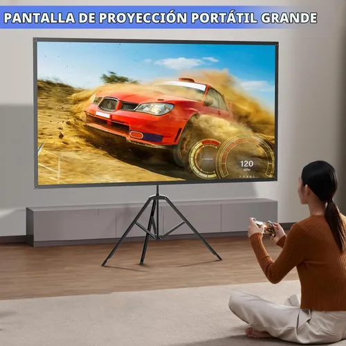 Vista 7 de WASJOYE Pantalla Proiector de 80 pulgadas con soporte, pantalla de proiector portátil HD 16:9 4K, pantalla de proyector interior de 1.2 ganancia