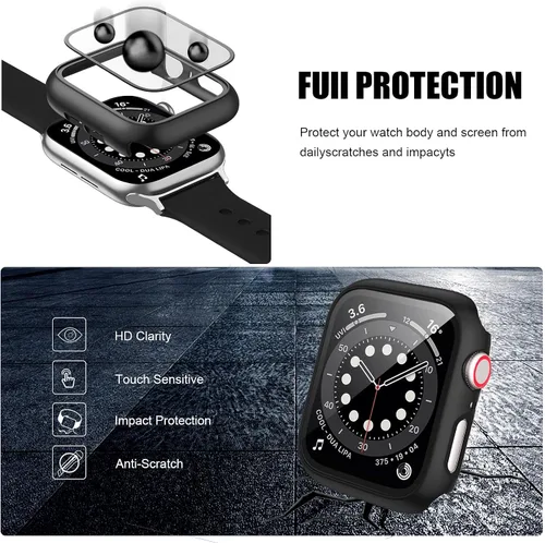 Vista 6 de 14 paquetes de fundas para Apple Watch con protector de pantalla de vidrio templado para Apple Watch Series 9/8/7 de 41 mm, Anotch, cubierta 14