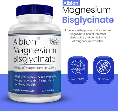 Vista 2 de MilaMiAmor Albion® Bisglicinato de Magnesio – Magnesio Quelatado altamente absorbible para músculos, nervios, relajación y apoyo al sueño – Suave