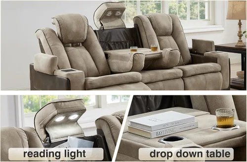 Vista 4 de THSUPER Sofá reclinable de microfibra con alimentación, sofá reclinable para cine en casa con reposacabezas ajustable/luz de lectura/puerto
