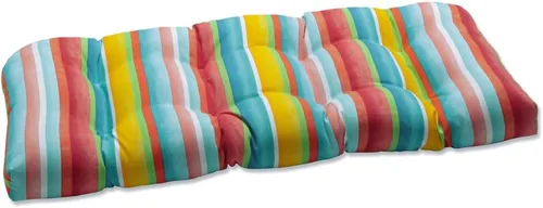 Vista 8 de Pillow Perfect - Cojín capitoné, resistente a la intemperie y la decoloración, para sofá de mimbre/columpio de exterior, bordes redondos, 19 x 44