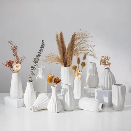 Vista 10 de Jarrón de cerámica blanca para decoración de mesa: jarrones pequeños de NUPTIO para flores, centro de mesa, decoración de mesa para Navidad, hogar