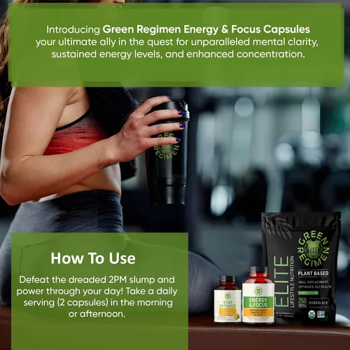 Vista 9 de Green Regimen Cápsulas Energy & Focus - Suplemento nootrópico natural para una claridad mental sostenida, concentración y alerta mejoradas, sin