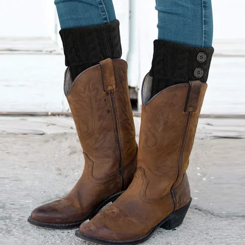 Vista 4 de PHOGARY 4 pares de calcetines de invierno cálidos para botas para mujer, calcetines de punto de ganchillo para botas para niñas, calentadores