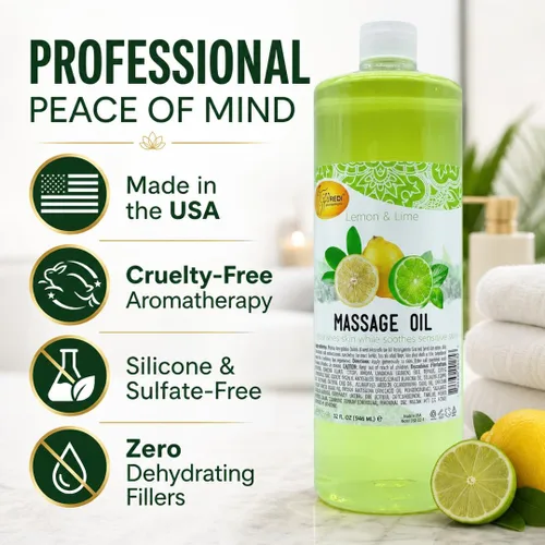 Vista 5 de SPA REDI Aceite de masaje de limón y lima, mezcla botánica de 5 aceites para preparación de tejidos profundos y pedicura, absorción rápida sin