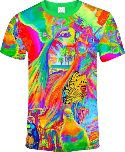Vista 12 de aofmoka - Camiseta ultravioleta hecha a mano, reactiva a luz negra, con impresión decorativa Crema ácida