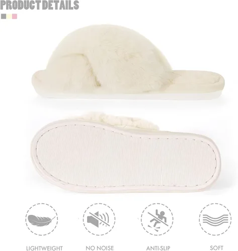 Vista 6 de SAOROPEB Pantuflas mullidas de banda cruzada para mujer, con punta abierta, espuma viscoelástica, transpirables, suaves, mullidas, acogedoras