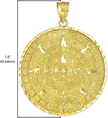 Vista 4 de 14K Yellow Gold Round Aztec Mayan Calendar Charm Pendant - Choice of Pendant