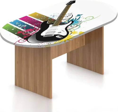 Vista 18 de Mantel ovalado ajustable de poliéster elástico para guitarra, instrumento dibujado a mano, tema de rock and roll, mantel ajustable con estampado