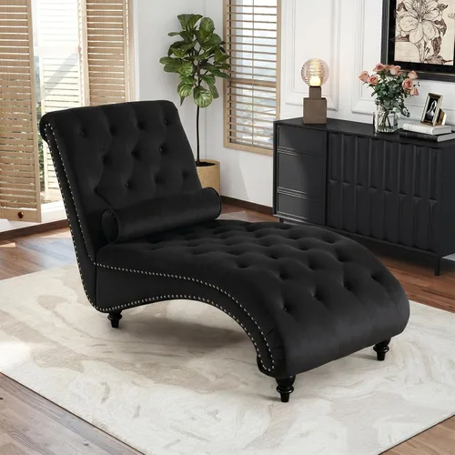 Vista 14 de Tumbona de piel sintética para interiores con almohada, moderna tumbona, sillas ergonómicas tapizadas de poliuretano sin brazos con botones