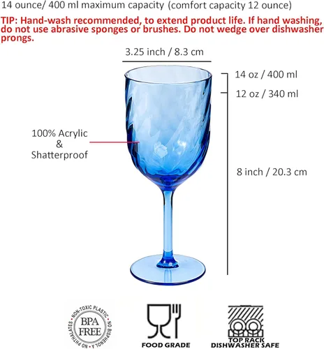 Vista 2 de KOXIN-KARLU Unbreakable Classic - Copas de vino de plástico multiusos de 14 onzas, juego de 6 unidades, color azul
