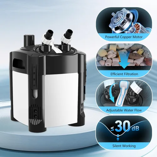 Vista 3 de AQQA Filtro de Cartucho de 317 GPH, filtros de cartucho externos ultra silenciosos para acuario, filtro de acuario de filtración de 3 etapas