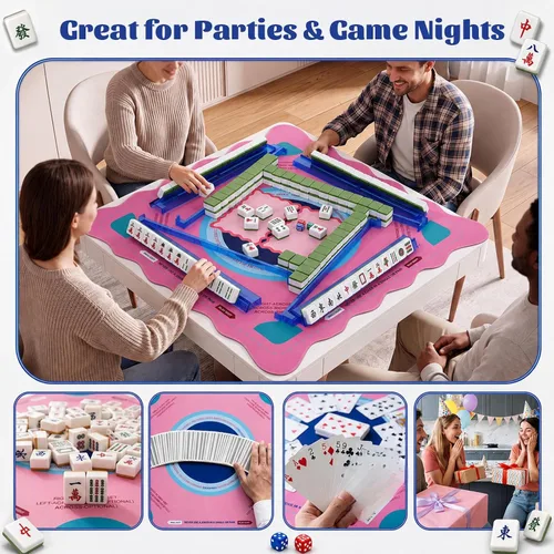 Vista 6 de Duraaamo American Mahjong Mat Set, 31.5" with 4 Racks & Bag, Pink, B