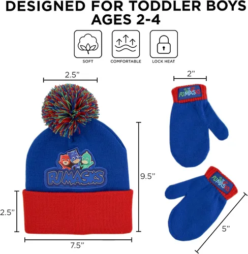 Vista 13 de PJ Masks Conjunto de gorro y mitones de invierno para niños, gorro para niños pequeños