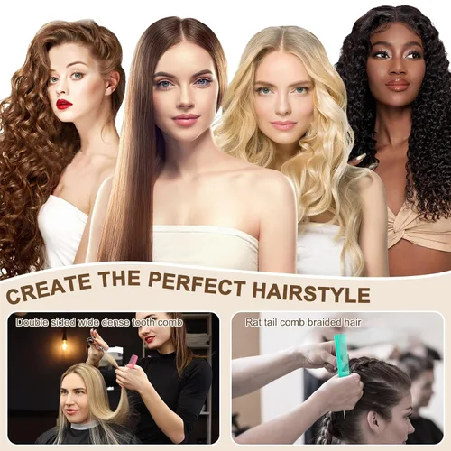 Vista 8 de Peines de pelo para mujer, peines de pelo de dientes anchos y cola de rata, herramienta para el cabello, 10 peines para el cabello, herramienta