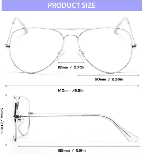 Vista 6 de Dollger Gafas de lente transparente Aviator sin receta para mujeres y hombres (3025 plateado)
