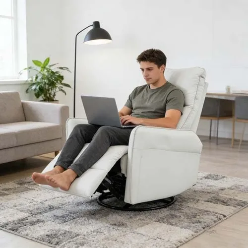 Vista 4 de Swivel Power Recliner with Rocker, Electric Chair with USB Charging, PU Leather for Home(Light Gray)