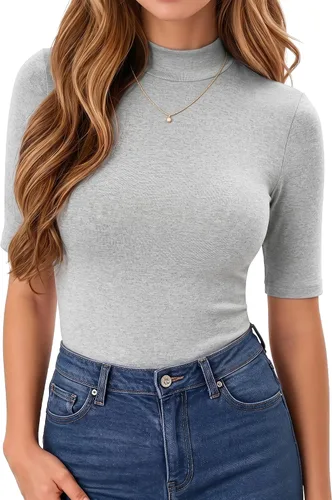 Vista 12 de MANGOPOP - Camiseta de cuello alto falso de manga 3/4 ajustada para mujer 03 Negro