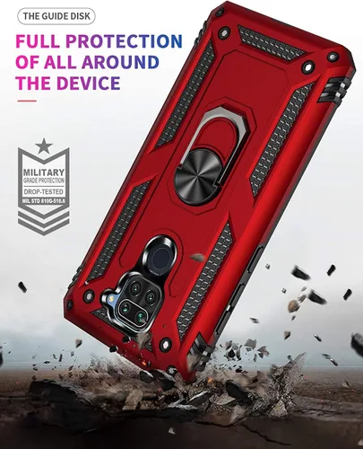 Vista 2 de YaHan Funda para Xiaomi Redmi Note 9, anillo giratorio de 360 grados, soporte híbrido, resistente, de doble capa, a prueba de golpes, con protector