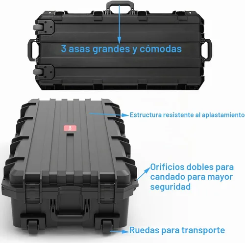 Vista 6 de Regetek Funda impermeable con ruedas de 42 x 20 x 10 pulgadas, con espuma/ruedas/3 asas grandes para cámara, herramienta, equipo, a prueba
