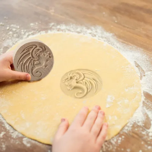 Vista 3 de Molde de madera para galletas, sello de galletas de madera, molde de prensa para galletas, molde de galletas 3D, molde de madera para hornear, Dragón