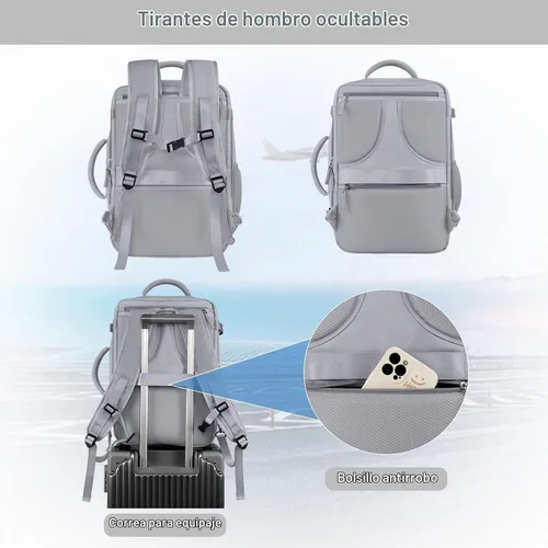 Vista 3 de Mochila de viaje Sinaliy para mujeres y hombres, Gris, Mochilas de viaje 2-Gris