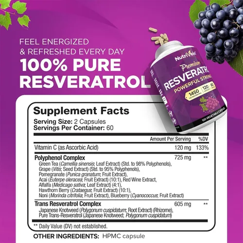 Vista 7 de Nutrivein Paquete de suplementos de resveratrol y resveratrol NAD de alta calidad: potente par de suplementos sinérgicos mejorados con hoja de té