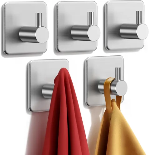 Vista 11 de Auxmir Ganchos Adhesivos de Servicio Pesado 30lb(Máx) Ganchos de Pared, Paquete de 5 Toallero Autoadhesivo Sin Daños, Acero Inoxidable para Abrigo