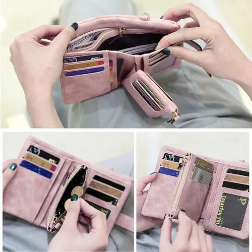 Vista 3 de AOXONEL Women's Small Bifold Leather wallet Rfid blocking Ladies Wristlet with Card holder id window Coin Purse