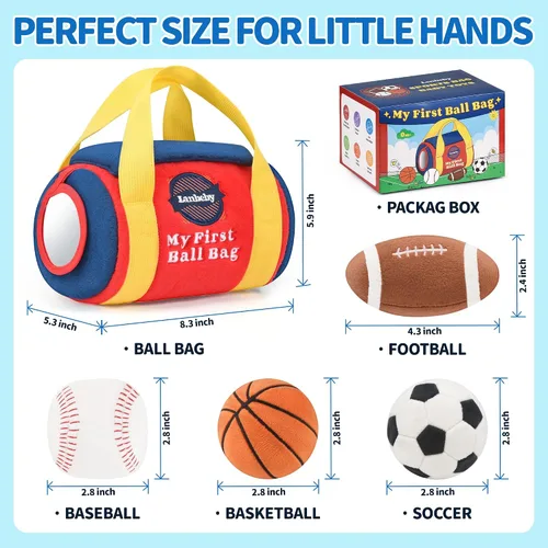 Vista 7 de Juguetes para Bebés Niños de 6-12 Meses – My First Sports Bag Juguetes Musicales para Bebés con 4 Pelotas Sensoriales – Baloncesto, Fútbol