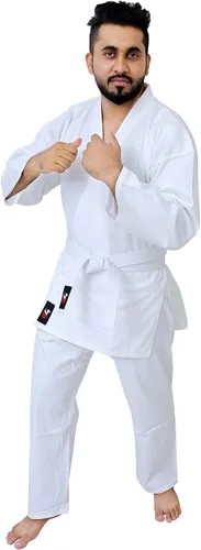 Vista 5 de Traje de Karate G4 GI Aikido Entrenamiento Adulto Estudiante Uniforme Conjunto Cinturón Libre Negro Blanco