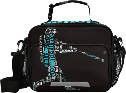 Vista 9 de Bolsa de almuerzo de béisbol aislada, color negro, enfriador, contenedor de alimentos para adultos, hombres y mujeres