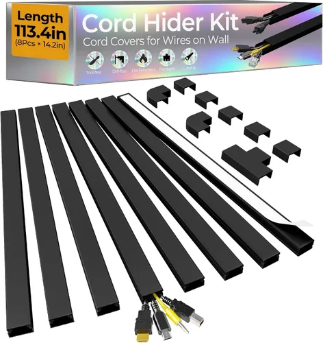 Vista 11 de Kit de ocultador de cable de 113.4 pulgadas, cubiertas de cable para 1 cable en la pared, cubiertas de alambre autoadhesivas para cables