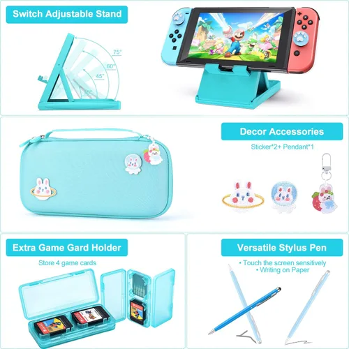Vista 7 de innoAura Funda para interruptor NS Switch 18 en 1 con funda de transporte para interruptor, funda de juego para interruptor, protector de pantalla