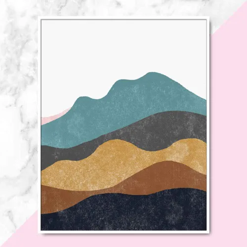 Vista 3 de Arte de pared de montaña, sol y montaña, arte moderno de mediados de siglo, impresión de paisaje, decoración de pared de dormitorio, arte abstracto