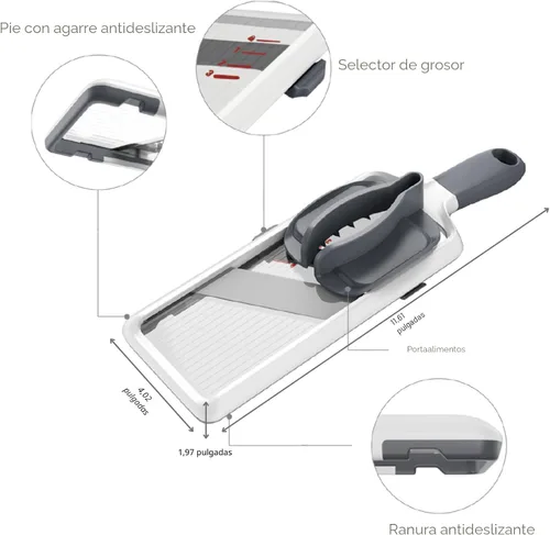 Vista 2 de ZKIRON Rebanadora de Mandolina Manual Múltiple - Cuchilla de Acero Inoxidable Ajustable, Agarre Cómodo, Características de Seguridad, Fácil