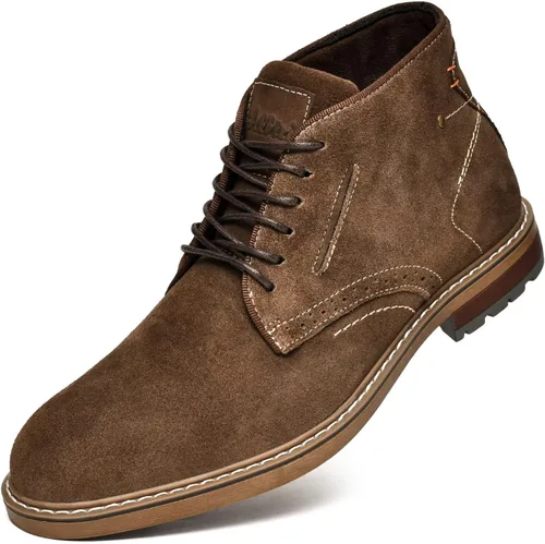 Vista 8 de Arkbird Botas Chukka para hombre, botines de cuero granulado con cordones de moda y comodidad casual Oxfords Marrón oscuro
