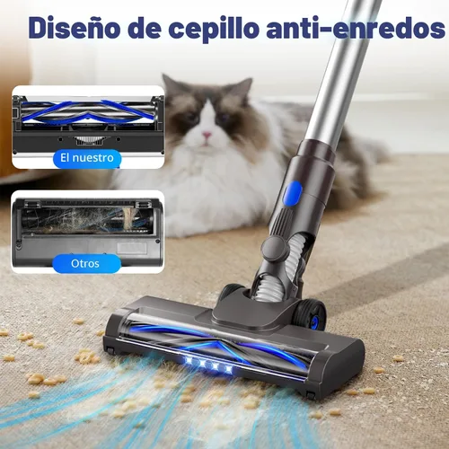 Vista 4 de AIRDIYA - Aspiradora inalámbrica, mejorada, de 40 Kpa, 8 en 1, ligera, con autosoporte, taza de polvo de 1.5 L y antienredos, recargable