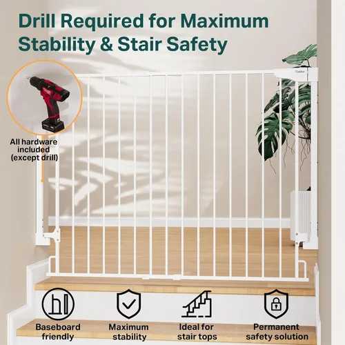 Vista 29 de Cumbor 29.2–43" Puerta de bebé para escaleras, de montaje en pared (se requiere taladrar), puerta para perros expandible sin barra inferior, puerta