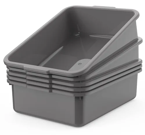 Vista 15 de Caja de 5 tinas de autobús comercial/bolsa de transporte, plástico negro con asas, lavabo 8 litros