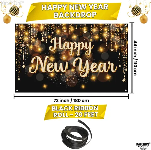 Vista 2 de KatchOn, Banner de Feliz Año Nuevo 2026 - XtraLarge 72x44 Pulgadas Telón de Fondo de Feliz Año Nuevo para Decoraciones de Año Nuevo 2026 Banner