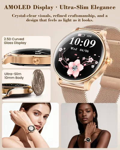 Vista 2 de WalkerFit Smartwatch for Women, 1.43” AMOLED Fitness Watch with Bluetooth Calling, Wireless Magnetic Charging, Female Health Tracker, 120+ Sports