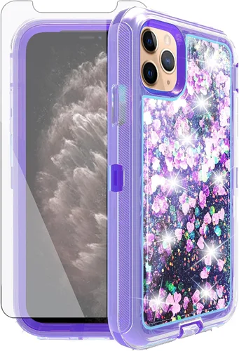 Vista 6 de Asuwish Funda de teléfono para iPhone 11 Pro 5.8 con protector de pantalla, brillante, líquido, transparente, híbrida, a prueba de golpes, grado