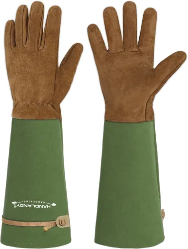 Vista 11 de HANDLANDY Guantes de poda largos para hombres y mujeres, de piel de cerdo, guantes de jardinería de rosas, guantes transpirables y duraderos