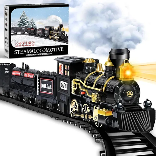 Vista 9 de Shemira Juego de tren de Navidad, juguetes de tren para niños y niñas, tren de juguete con humo ligero y sonido, juego de tren de vapor
