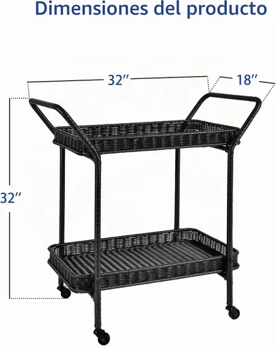 Vista 4 de Jeco Carrito de mimbre para patio en negro